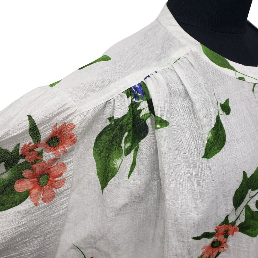 Scoop Womens White Floral Crinkle Gauze Shirt with Blouson Sleeves XXL 20 - Picture 10 of 15